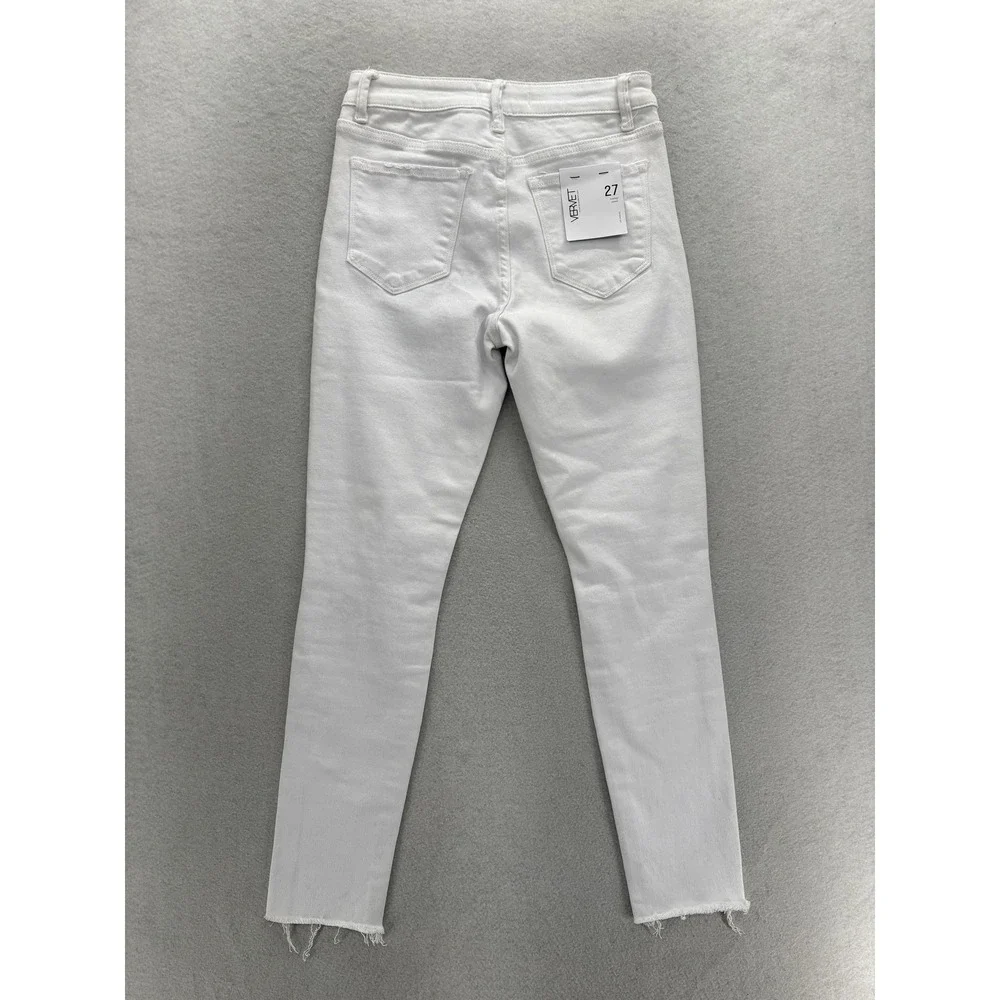 Vervet Skinny Jeans Womens 27 Mid Rise White Distressed Raw Hem Stretch Denim - Picture 14 of 15
